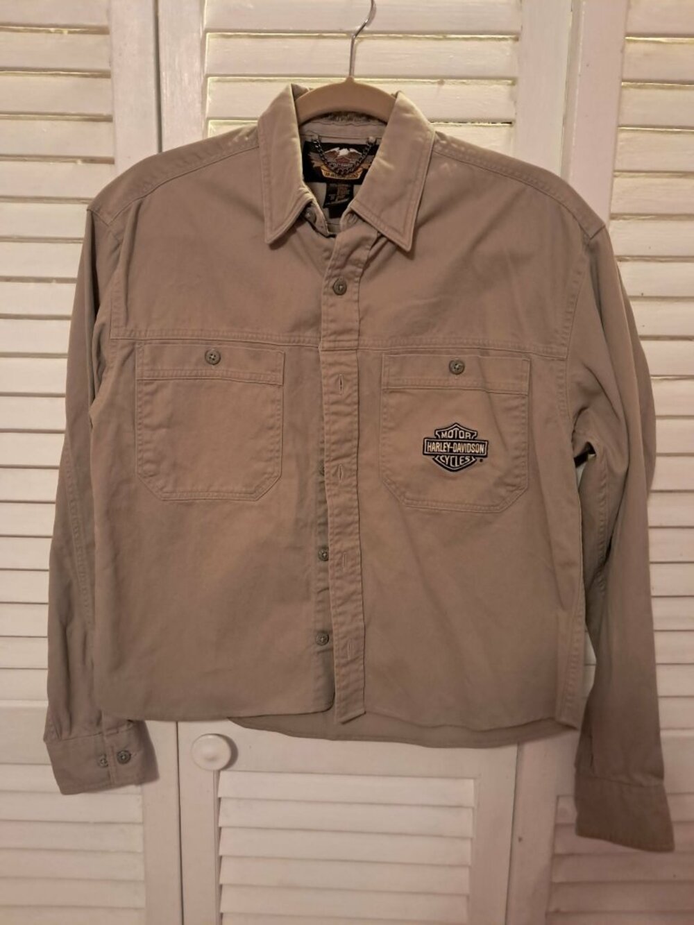 HARLEY DAVIDSON TAN COTTON BUTTON FRONT SHIRT SMALL
